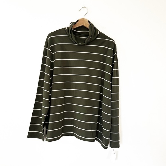 Talbots Shirt Womens Plus Sz 3X Green White Jersey Turtleneck Tee New - Picture 1 of 5